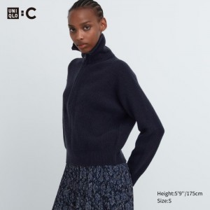 Sveter Uniqlo Premium Lambswool Half-Zip Long-Sleeve Damske Námornícka Modrá Slovensko | M236710
