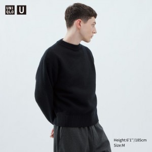 Sveter Uniqlo Premium Lambswool Low Gauge Crew Neck Panske Čierne Slovensko | H904468