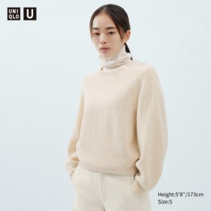 Sveter Uniqlo Premium Lambswool Volume Long-Sleeve Damske Biele Slovensko | J421459