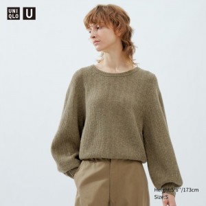 Sveter Uniqlo Premium Lambswool Volume Long-Sleeve Damske Hnedožltý Slovensko | Q969337