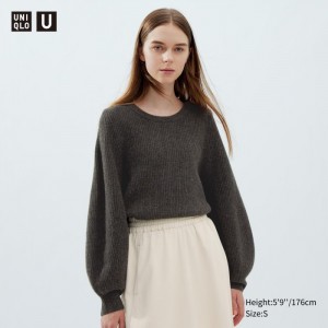 Sveter Uniqlo Premium Lambswool Volume Long-Sleeve Damske Tmavo Hnede Slovensko | J649474