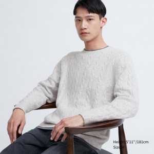 Sveter Uniqlo Souffle Yarn Cable Crew Neck Long-Sleeve Panske Svetlo Siva Slovensko | B222565