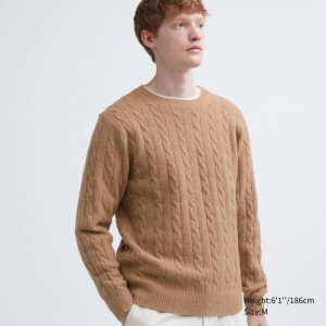 Sveter Uniqlo Souffle Yarn Cable Crew Neck Long-Sleeve Panske Béžové Slovensko | M146907