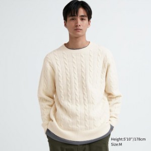 Sveter Uniqlo Souffle Yarn Cable Crew Neck Long-Sleeve Damske Biele Slovensko | O821753