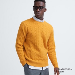 Sveter Uniqlo Souffle Yarn Cable Crew Neck Long-Sleeve Damske Žlté Slovensko | M282783
