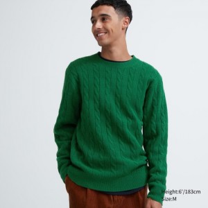 Sveter Uniqlo Souffle Yarn Cable Crew Neck Long-Sleeve Damske Zelene Slovensko | I619170