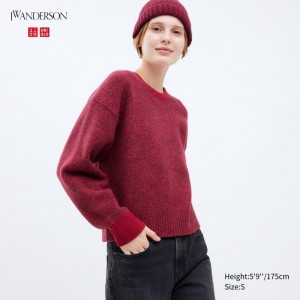 Sveter Uniqlo Souffle Yarn Crew Neck Long-Sleeve Damske Červené Slovensko | D166611