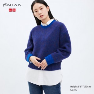 Sveter Uniqlo Souffle Yarn Crew Neck Long-Sleeve Damske Modre Slovensko | Y203647