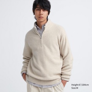 Sveter Uniqlo Souffle Yarn Half-Zip Long-Sleeve Damske Natural Slovensko | I438830