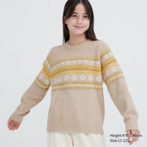 Sveter Uniqlo Souffle Yarn Long-Sleeve (Fair Isle) Detske Béžové Slovensko | X459307
