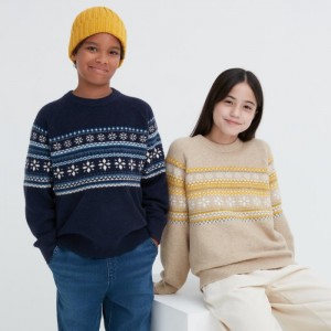Sveter Uniqlo Souffle Yarn Long-Sleeve (Fair Isle) Detske Námornícka Modrá Slovensko | I493131