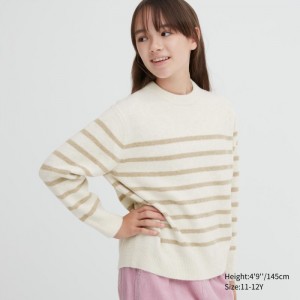 Sveter Uniqlo Souffle Yarn Pruhované Long-Sleeve Detske Biele Slovensko | D625795