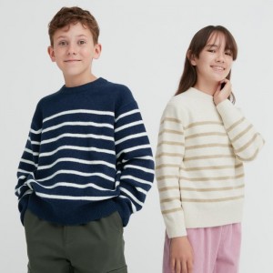 Sveter Uniqlo Souffle Yarn Pruhované Long-Sleeve Detske Námornícka Modrá Slovensko | E871241