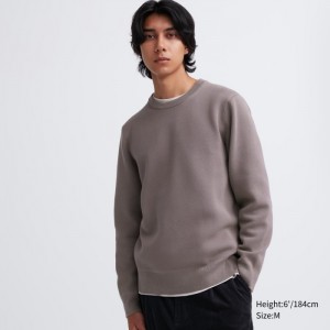 Sveter Uniqlo Washable Milano Rebrovaný Crew Neck Long-Sleeve Panske Béžové Slovensko | F963193