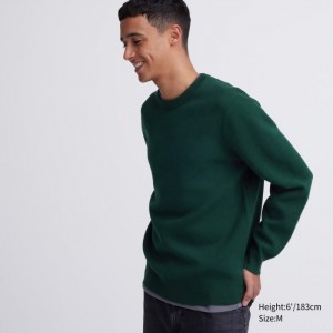 Sveter Uniqlo Washable Milano Rebrovaný Crew Neck Long-Sleeve Panske Tmavo Zelene Slovensko | P055625