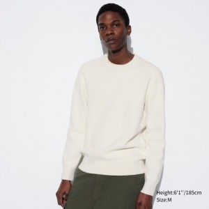 Sveter Uniqlo Washable Milano Rebrovaný Crew Neck Long-Sleeve Damske Biele Slovensko | V069561