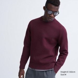 Sveter Uniqlo Washable Milano Rebrovaný Crew Neck Long-Sleeve Damske Wine Slovensko | A995617