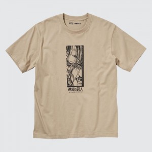 Tricko Grafika Uniqlo Attack on Titan UT (Kratke-Sleeve) (The "Rumbling" Begins) Panske Béžové Slovensko | E931504