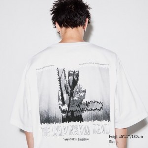 Tricko Grafika Uniqlo Chainsaw Man × Kosuke Kawamura UT (Oversized Kratke-Sleeve) (Denji) Panske Biele Slovensko | Y699580