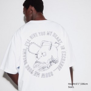 Tricko Grafika Uniqlo Chainsaw Man × Kosuke Kawamura UT (Oversized Kratke-Sleeve) (Pochita) Damske Biele Slovensko | F689309
