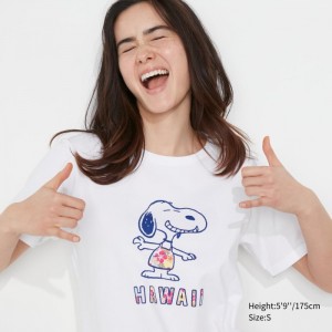 Tricko Grafika Uniqlo Peanuts Hawaii UT (Kratke-Sleeve) Damske Biele Slovensko | P234710