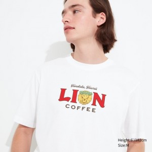 Tricko Grafika Uniqlo The Brands Hawaii UT (Kratke-Sleeve) (Lion Coffee) Panske Biele Slovensko | V361520