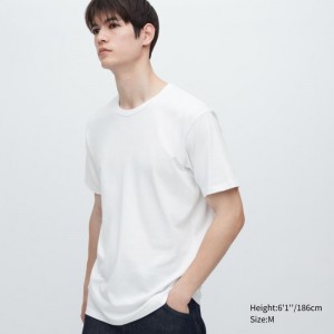 Tricko Uniqlo AIRism Bavlnene Crew Neck Kratke-Sleeve Panske Biele Slovensko | R668528