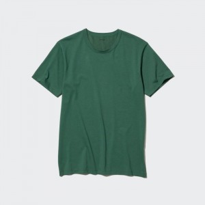 Tricko Uniqlo AIRism Bavlnene Crew Neck Kratke-Sleeve Panske Zelene Slovensko | O683326