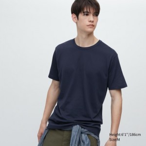 Tricko Uniqlo AIRism Bavlnene Crew Neck Kratke-Sleeve Panske Námornícka Modrá Slovensko | C186923