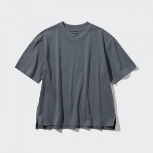Tricko Uniqlo AIRism Bavlnene Kratke Sleeve Damske Siva Slovensko | N086850