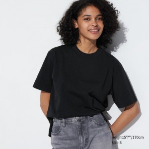 Tricko Uniqlo AIRism Bavlnene Kratke Sleeve Damske Čierne Slovensko | O754325