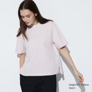 Tricko Uniqlo AIRism Bavlnene Kratke Sleeve Damske Ruzove Slovensko | D706512