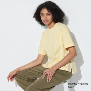 Tricko Uniqlo AIRism Bavlnene Kratke Sleeve Damske Krém Slovensko | S077112