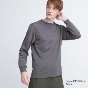 Tricko Uniqlo AIRism Bavlnene UV Protection Crew Neck Long-Sleeve Panske Siva Slovensko | V086924