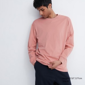 Tricko Uniqlo AIRism Bavlnene UV Protection Crew Neck Long-Sleeve Panske Ruzove Slovensko | S616200