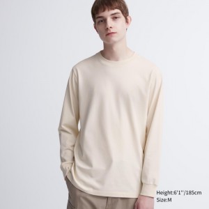 Tricko Uniqlo AIRism Bavlnene UV Protection Crew Neck Long-Sleeve Panske Béžové Slovensko | K953147