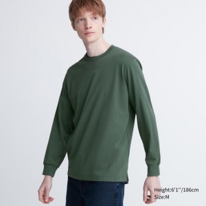 Tricko Uniqlo AIRism Bavlnene UV Protection Crew Neck Long-Sleeve Panske Zelene Slovensko | H428671