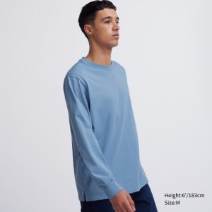 Tricko Uniqlo AIRism Bavlnene UV Protection Crew Neck Long-Sleeve Panske Modre Slovensko | I648111
