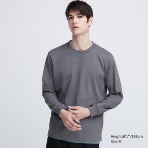 Tricko Uniqlo AIRism Bavlnene UV Protection Crew Neck Long-Sleeve Panske Siva Slovensko | V379533