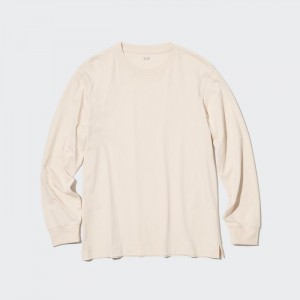 Tricko Uniqlo AIRism Bavlnene UV Protection Crew Neck Long-Sleeve (2022 Edition) Panske Béžové Slovensko | S720444