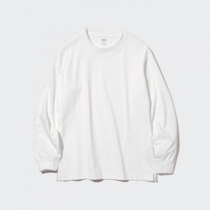 Tricko Uniqlo AIRism Bavlnene UV Protection Crew Neck Long-Sleeve (2022 Edition) Damske Biele Slovensko | S242819