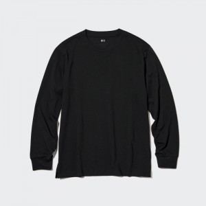 Tricko Uniqlo AIRism Bavlnene UV Protection Crew Neck Long-Sleeve (2022 Edition) Damske Čierne Slovensko | I762882