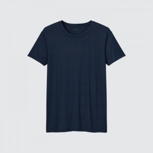 Tricko Uniqlo AIRism Crew Neck Kratke-Sleeve Panske Námornícka Modrá Slovensko | S194098