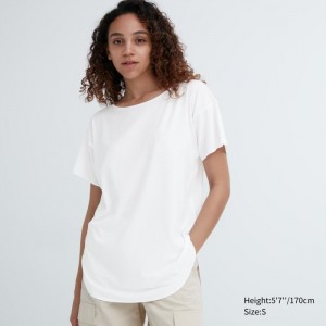 Tricko Uniqlo AIRism Seamless Lodné Neck Kratke-Sleeve Long Damske Biele Slovensko | F410688