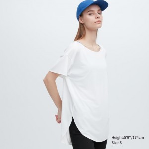 Tricko Uniqlo AIRism Seamless Lodné Neck Kratke-Sleeve Long Damske Biele Slovensko | J513511