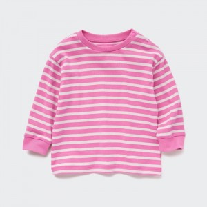 Tricko Uniqlo Bavlnene Pruhované Crew Neck Long-Sleeve Pre Babatka Ruzove Slovensko | I271069