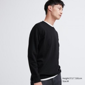 Tricko Uniqlo Brushed Bavlnene Crew Neck Long-Sleeve Panske Čierne Slovensko | T528706
