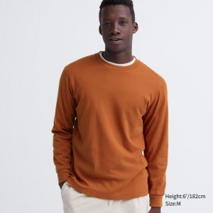 Tricko Uniqlo Brushed Bavlnene Crew Neck Long-Sleeve Panske Oranžové Slovensko | F020762
