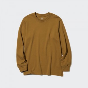 Tricko Uniqlo Brushed Bavlnene Crew Neck Long-Sleeve Panske Hnede Slovensko | O054457