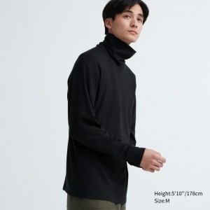 Tricko Uniqlo Brushed Bavlnene Turtleneck Long-Sleeve Panske Čierne Slovensko | F002441
